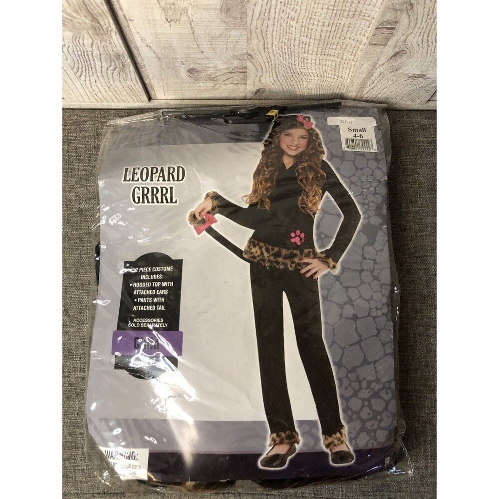 Girl's Black Brown Leopard Grrrl 2 Pc Costume Kid Size Small 4-6 Halloween